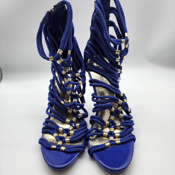 Bebe Cadee Heels Women's Size 9 Blue Zip Rope Straps - Picture 2 of 7